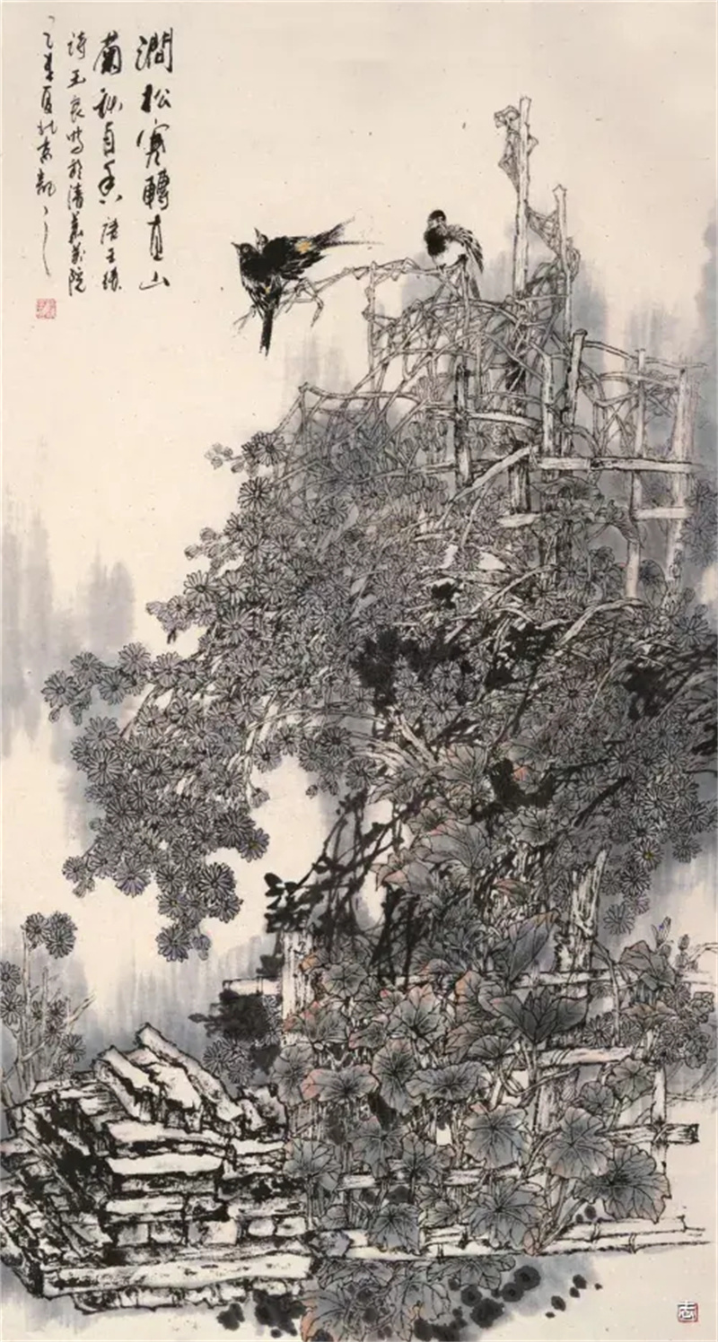 《涧松寒转直，山菊秋自香》120×240cm