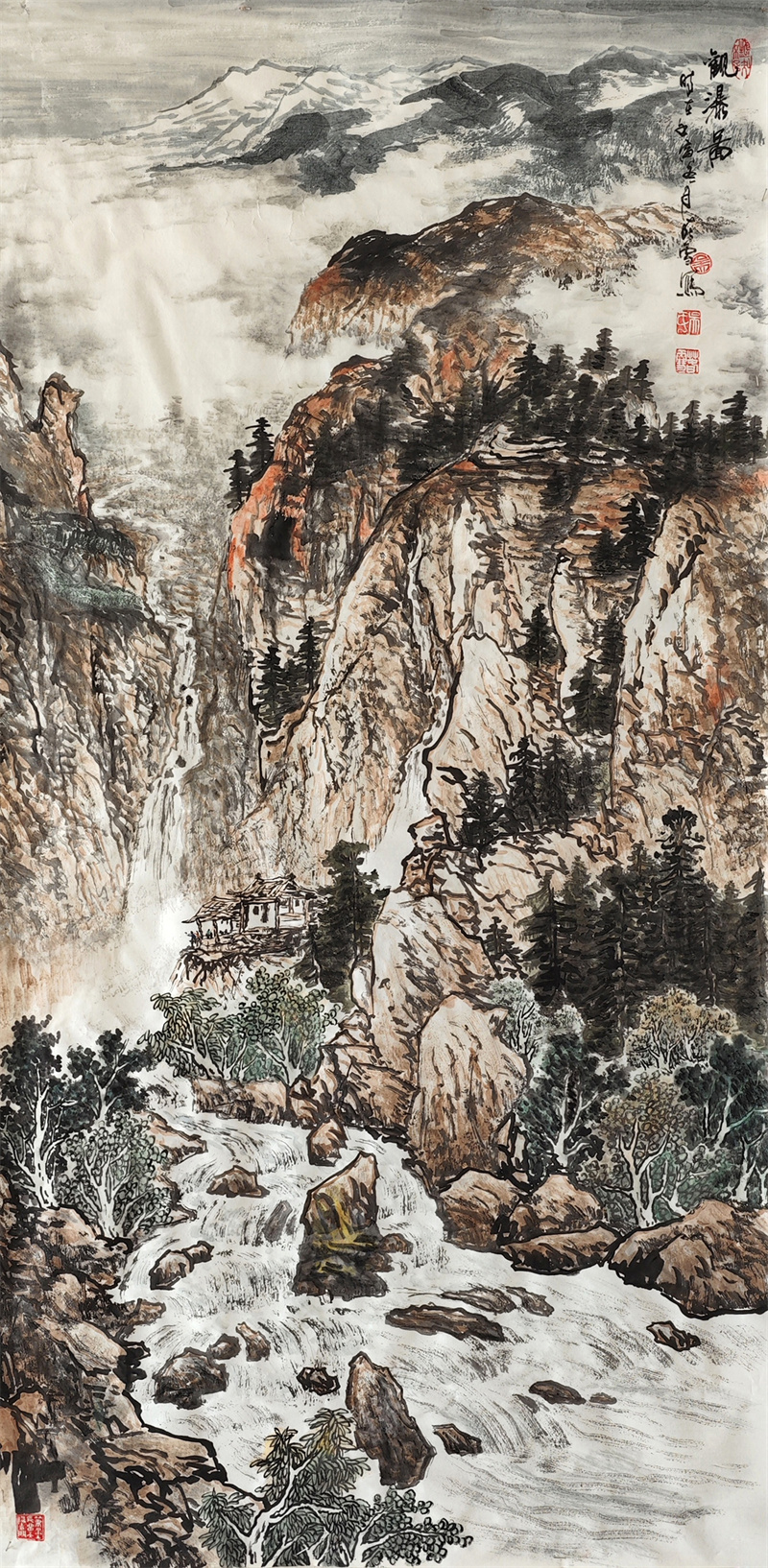 《观瀑图》136×68cm