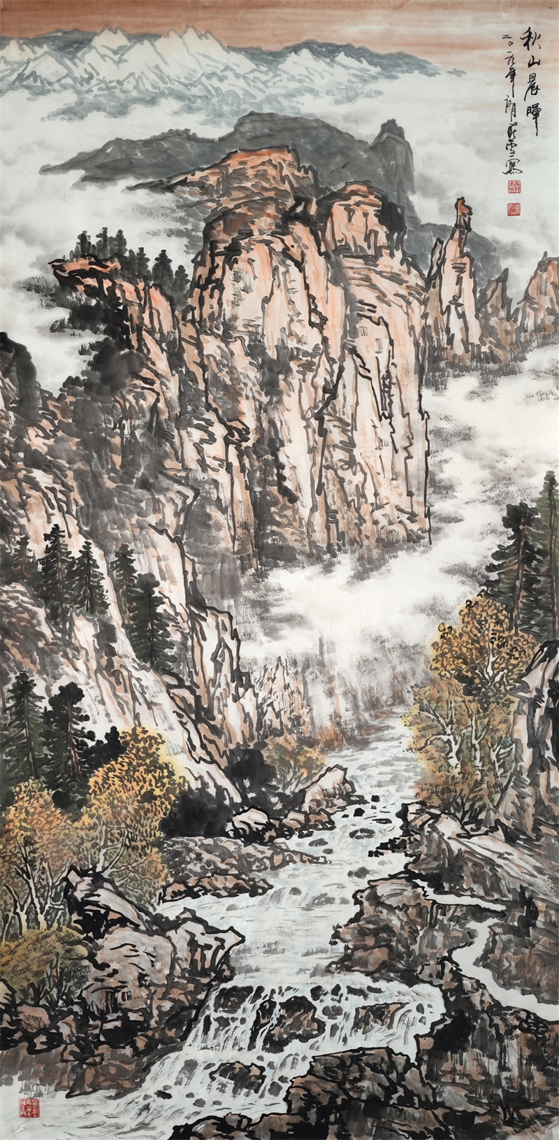 《秋山晨晖》136×68cm