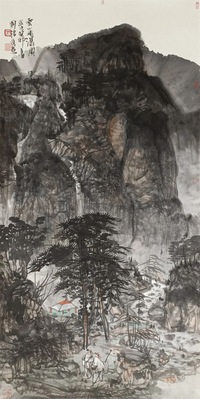 《云山飞瀑图》68×136cm